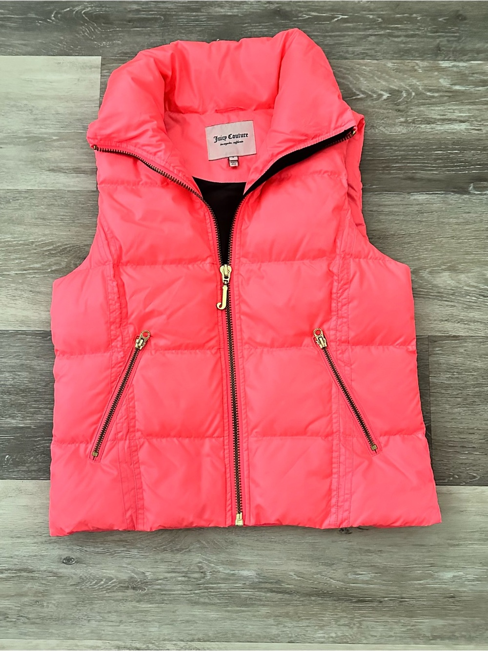 Juicy Couture Coral Pink Quilted Puffer Vest with Gold Hardware S